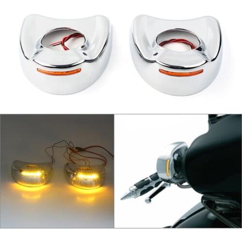 2Pcs Chrome Motorcycle Fairing Mount Side Mirror LED Cover Shell w/ Yellow Light for Harley Touring Electra Glide 1996-2013