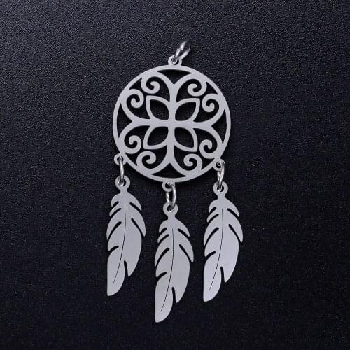 3pcs/lot Bohemia Dream catcher Feather Stainless Steel DIY Charms Wholesale Jewelry Finding Supplies Charm for Bracelet Making