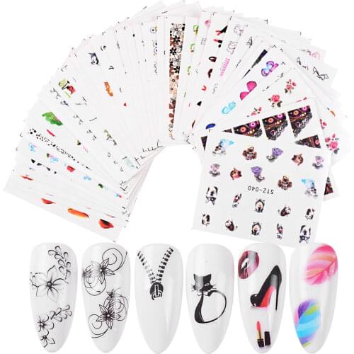 40sheet/lot Mix Design Nail Art Water Decals Flowers Butterflies Stickers Nail Design Decor Sliders Polish Wraps