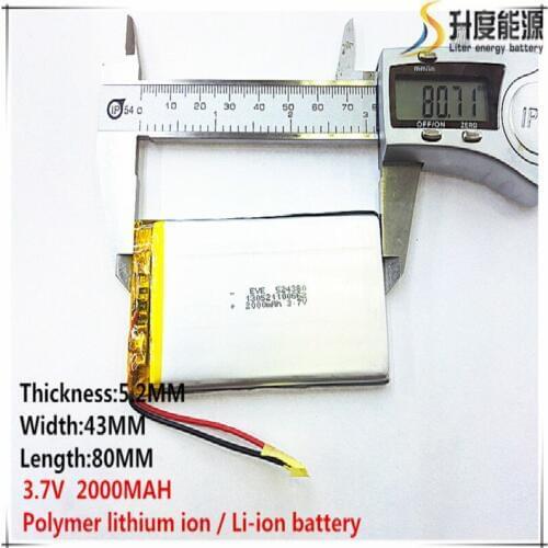 5pcs [SD] 3.7V,2000mAH,[524380] Polymer lithium ion / Li-ion battery for TOY,POWER BANK,GPS,mp3,mp4,cell phone,speaker