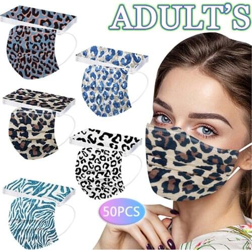 50PCS Adults Halloween Cosplay Disposable 3Ply Leopard Print Mask Non-woven Breathable Protective Face Mask Masque Mascarillas
