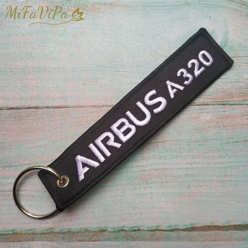 MiFaViPa Black White Airbus A320 Fashion Trinket Keychain Strap Embroidery Aviation Key Chain for Men Gift Luggage Tag Keyrings