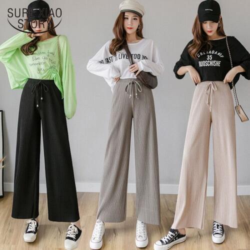 Women Knitting Pants High Waist Wide Leg Pants Drawstring 2021 New Loose Straight Casual Pants Autumn and Winter Female 7488 50
