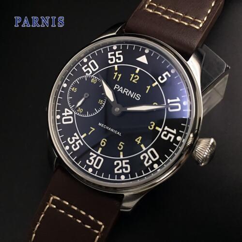 Parnis 44mm Case Mechanical Men Watch Hand Winding Mens Watches ST3600 Movement Leather Strap Man Clock 2020 Top Luxury Brand