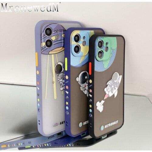 Cute Cartoon Astronaut Phone Case For iPhone 12 11 Pro Max XR XS Candy Color Bumper Shockproof Transparent Cover On 7 8 Plus SE2