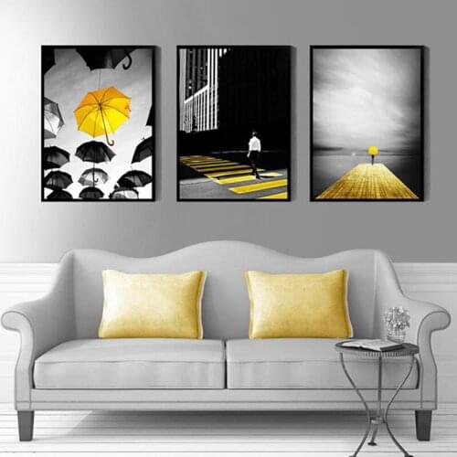Black and Whitet Scenery poster Nordic Canvas Painting Home Yellow Style Decor picture Wall Art Poster and Print for Living Room