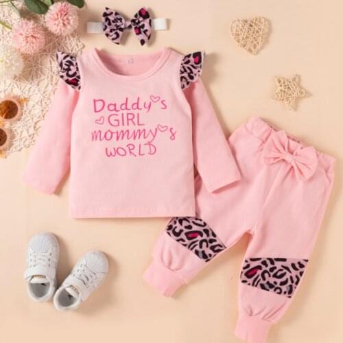 Baby Girl 3Pcs Fall Clothes Spring Autumn, Long Sleeve Crew Neck Ruffle Tops + Pants + Headband Set