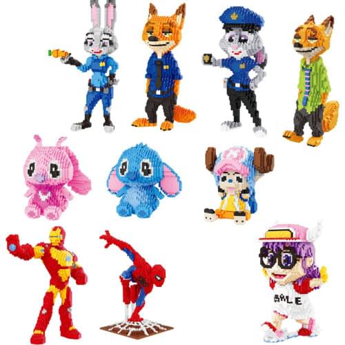 1250pcs+ Cartoon Building Blocks Figures Stitch Chopper Angel Nick Juddy Micro Bricks Toys For Christmas Gift