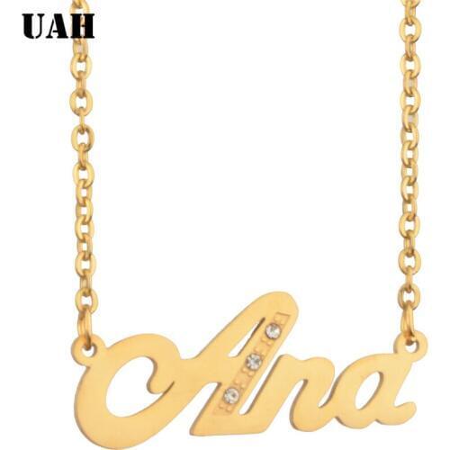 UAH Ana Name or Personalized Custom Name Necklace Pendant Gold Color Chain Customized Nameplate Necklaces WomenHandmade Gifts