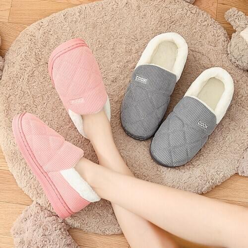 Autumn and Winter Cotton Slippers Cover Heel Platform Couples Home Non-Slip Warm Men and Women Month Shoes Furry Slippers Women