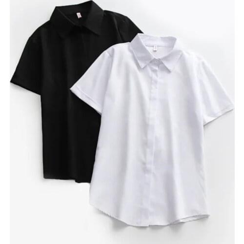 JMPRS Plus Size Women White Shirt Summer Short Sleeve Office Ladies Black Button Up Tops Loose Solid Casual Blouse S-5XL New