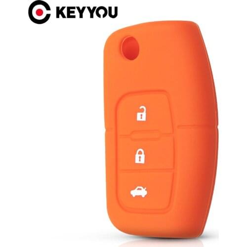 KEYYOU 3 Button for Ford focus 2 Ecosport Silicone Car key Cover remote Case for Fiesta Focus Mondeo Ecosport Kuga Orange