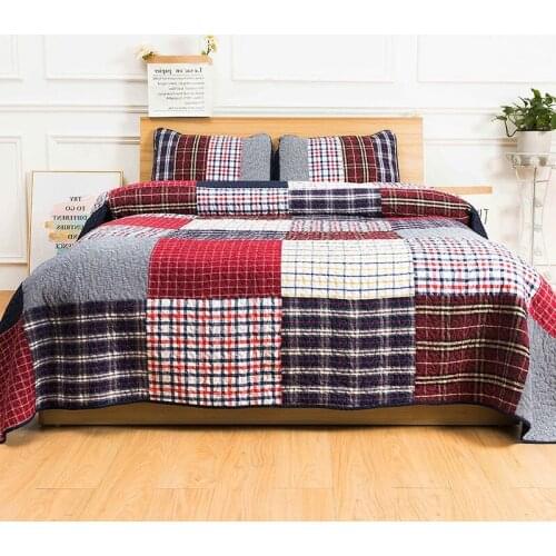 Soft Cotton Bedspread on the Bed Quilt Set 3PCS Lattice Handmade Patchwork Bed Cover King Size Quilted Coverlets Summer Blanket