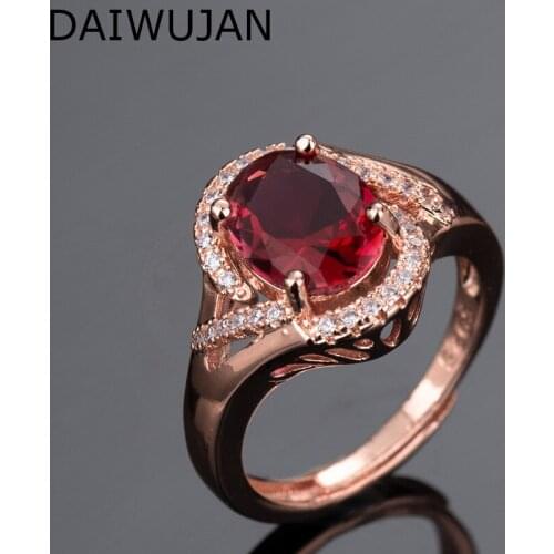DAIWUJAN Korean Rose Gold Ruby Rings For Women 925 Sterling Silver Inlaid Zircon Crystal Rings Adjustable Wedding Party Jewelry