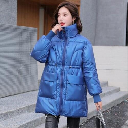 Glossy Long Woman Winter Jackets Big Pockets Fashion Padded Clothes Ladies Snow Wear Warm Waterproof Wadded Coat Female
