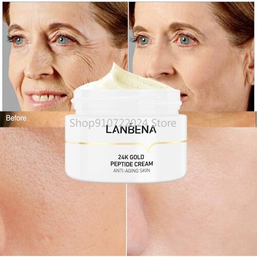 LANBENA Peptide Wrinkle Facial Cream 24k Gold Anti Aging Skin Moisturize Minimize Fine Lines Effectively Increases Elasticity