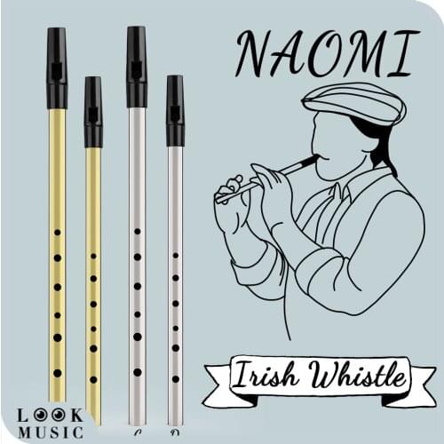 NAOMI Brass Irish Whistle Flute C/D key Ireland Flute Tin Penny Whistle 6 Hole Musical Instrument