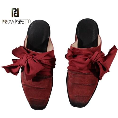 Summer Leather Personality Half Slippers Women Retro Lace-up Mid-heel Square Toe Lazy Muller Sandals and Slippers