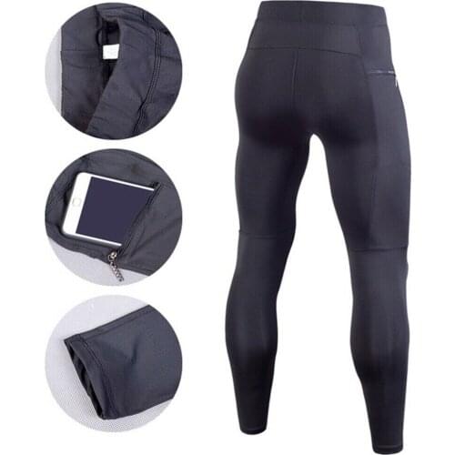 Mens Compression Base Layer Thermal Leggings Tight Long Pants Running Quick Dry Trousers with Pocket