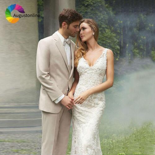 Custom Made Beige Men Suits for Wedding Best Man Blazer Jacket Slim Fit Groomsmen Groom Tuxedos Costume Mariage Homme 3 Pieces