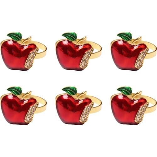 Napkin Rings Set of 6, Red Apple Napkin Ring for Wedding, Dinner Party, Banquet, Serviette for Christmas, Birthday