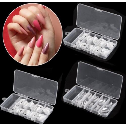 100PCS PP Box Short Nails Stiletto False Nail Tips Full Cover Almond Fake Nails Clear Natural White Artificial Press On Nails