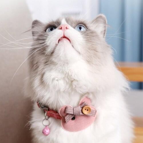 Nylon Dog Collar Cute Cat Necklace Adjustable Cartoon Bear Tie With Bells Pet Cats Collars Soft And Comfy For Kitten Accessory