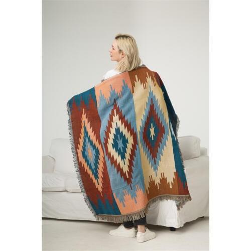 NEW Pure cotton Nordic Retro loft nostalgia carpet thin blanket Navajo blanket bed cover living room Tablecloth Felts tapestry