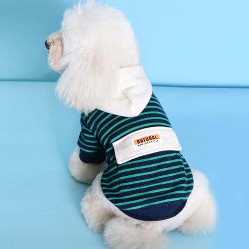Puppy Clothes New Terry Pet Sweater Spring and Autumn Teddy Small Dog Two-legged Striped Hooded Sports and Leisure Dog Clothes