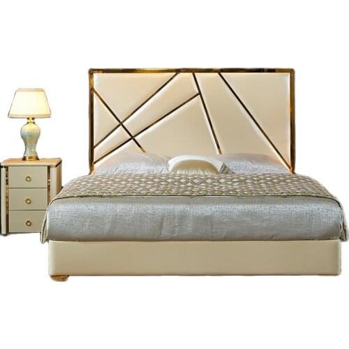 Wholesale Nordic artificial leather bedroom small apartment furniture modern minimalist 1.8 m double bed storage soft bed