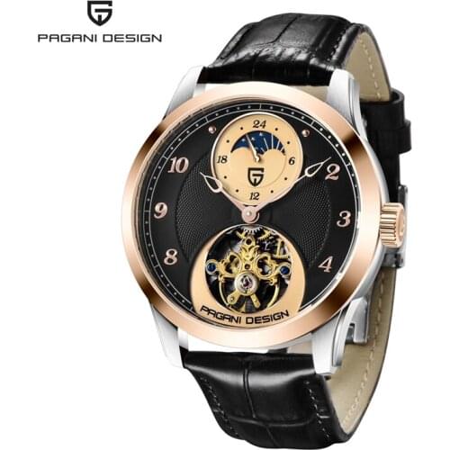PAGANI DESIGN PD-1650 Luxury Leather Strap Hollow Automatic Mechanical Watches Fashion Tourbillon Mens Watch