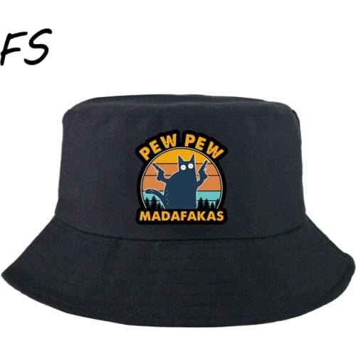 2021 Summer Bucket Hats Women Pew Pew Madafakas Black Cat Mens Panama Hat Panama Sun Fishing Hat Fisherman Cap Bob Femme Gorro