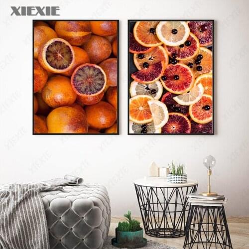 Food Poster and Fruit Organic Raw Red Blood Oranges Canvas Painting Wall Art Picture Kitchen Dining Room Decorative Picture