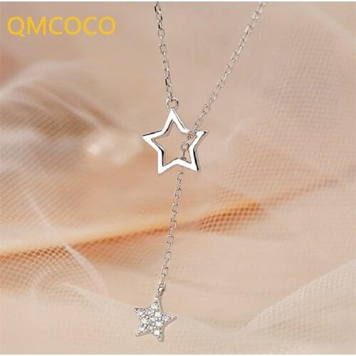 QMCOCO 925 Silver Delicate Star-Shape Necklace For Women Trendy Simple Hollow Geometric Clavicle Chain Party Jewelry Gift
