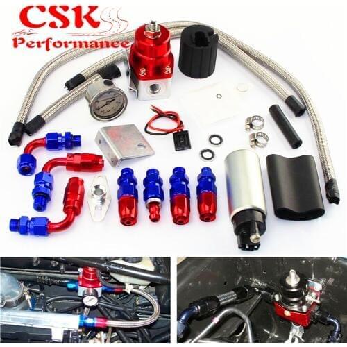 Adjustable Fuel Pressure Regulator+255 LPH Fuel Pump Kit Fits For DSM STI GTI EVO Black/Blue