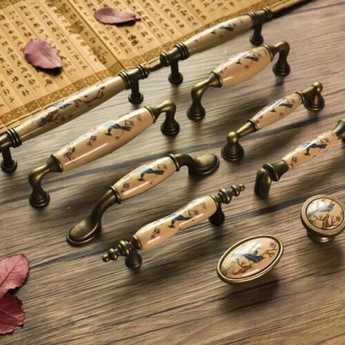 Retro Kitchen Drawer Cabinet Door Handle Furniture Knobs Hardware Cupboard Antique Zinc Ceramic Shell Pull Handle 16/96/128/76mm