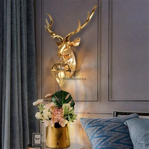Nordic Luxury Resin Antlers Led Wall Lamp Modern Retro Decoration Living Room Bedroom Bedside Lamp Indoor Lighting Wall Sconce