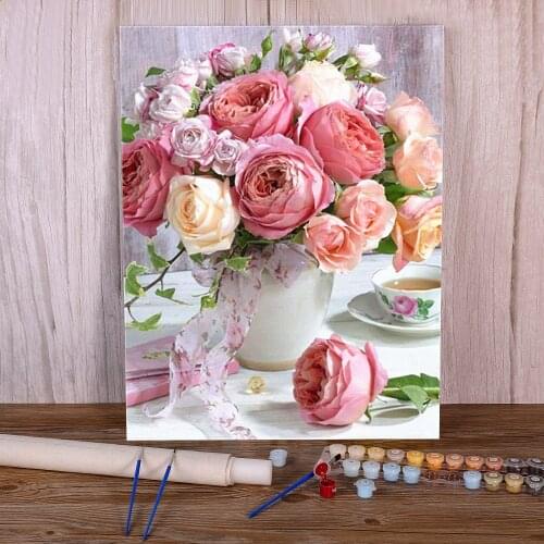 Rose Flower DIY Painting By Numbers Set Acrylic Paints 50*70 Paiting By Numbers Handmade For Handicraft