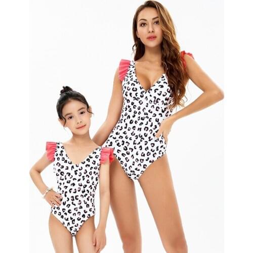 Family Set Leopard Mother Daughter Matching Swimsuit Mom Baby Swimwear Mommy and Me Bikini Dresses Clothes Women Girls Bath Suit