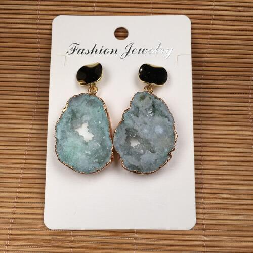 1 Pair Unique Design Earrings Stud Fine Jewelry for Women Handmade Nature Stone Irregular Hollow Quartz Gemstones Earring