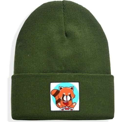 Red panda print Mens Beanie Hat Winter Cap Marine Style Retro Warm Solid Color Unisex