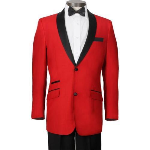 Custom Made Groom Tuxedo,Bespoke 2 Button Black Shawl Lapel Red Jacket and Black Pants,Tailor Made Red Wedding Suits for men