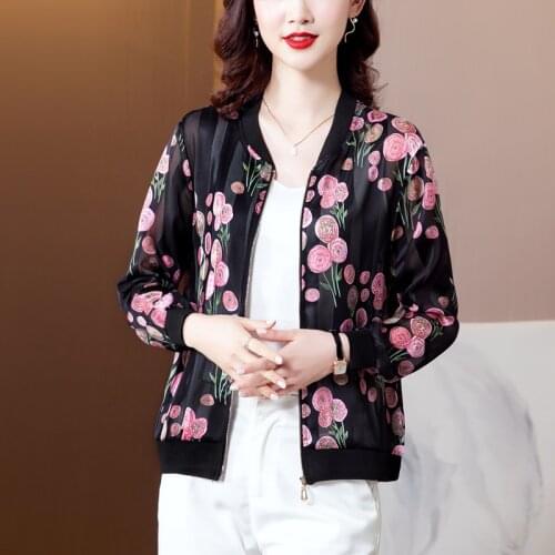 Summer Lace Printed Top Women Outwear Bomber Long Sleeve Thin Short Jacket Female Plus Size Office Basic Sunscreen Retro Clothes