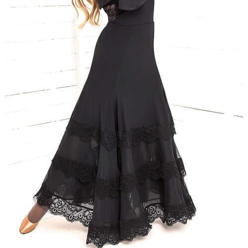Ballroom dance three layers of lace perspective elegant big flare skirt hem tower skirt modern dance skirt S16011