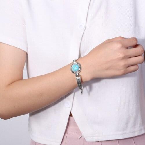 Vintage Tribal Antique Carve Bracelet Round Turquoise Bracelet Arrow Flower Bracelet Retro Carved Women Girls Jewelry Gifts