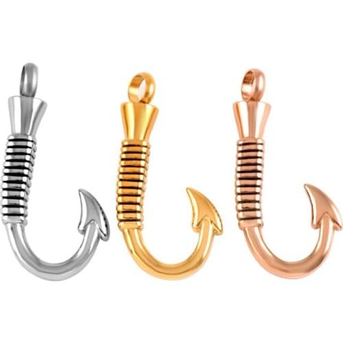 XWJ8423 Fashion Jewelry Fish Fook Design Cremation Urn Pendant Human/ Animal Ashes Holder Casket Stainless Steel Necklace Urns