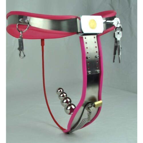 Arc waist belts pink silicone stainless steel female chastity belt panties with anal plug bdsm bondage sex tools for sale