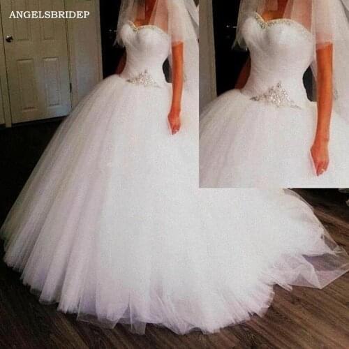 ANGELSBRIDEP Sweetheart Ball Gown Wedding Dresses Vestido De Noiva Formal Beaded Crystal Sparkly Charming Bridal Gowns