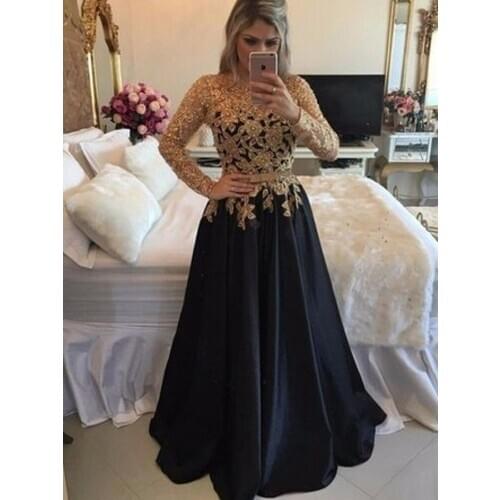 Sexy Elegant Women Formal Gala Long Dress Plus Size Arabic Muslim Black Long Sleeve Evening Prom Dresses Gown 2019
