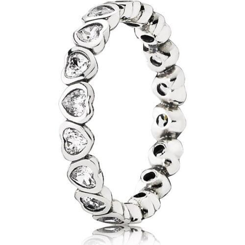 Genuine 925 Sterling Silver More Stackable Love Heart Forever Ring Clear CZ Jewelry for Women Gift